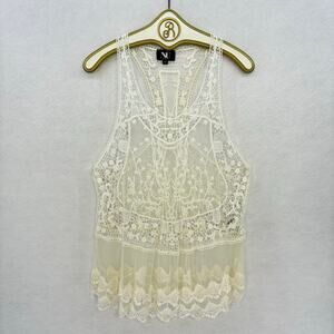 NU Denmark Boho Lace Top Women XS Cream Crochet Overlay Casual Summer